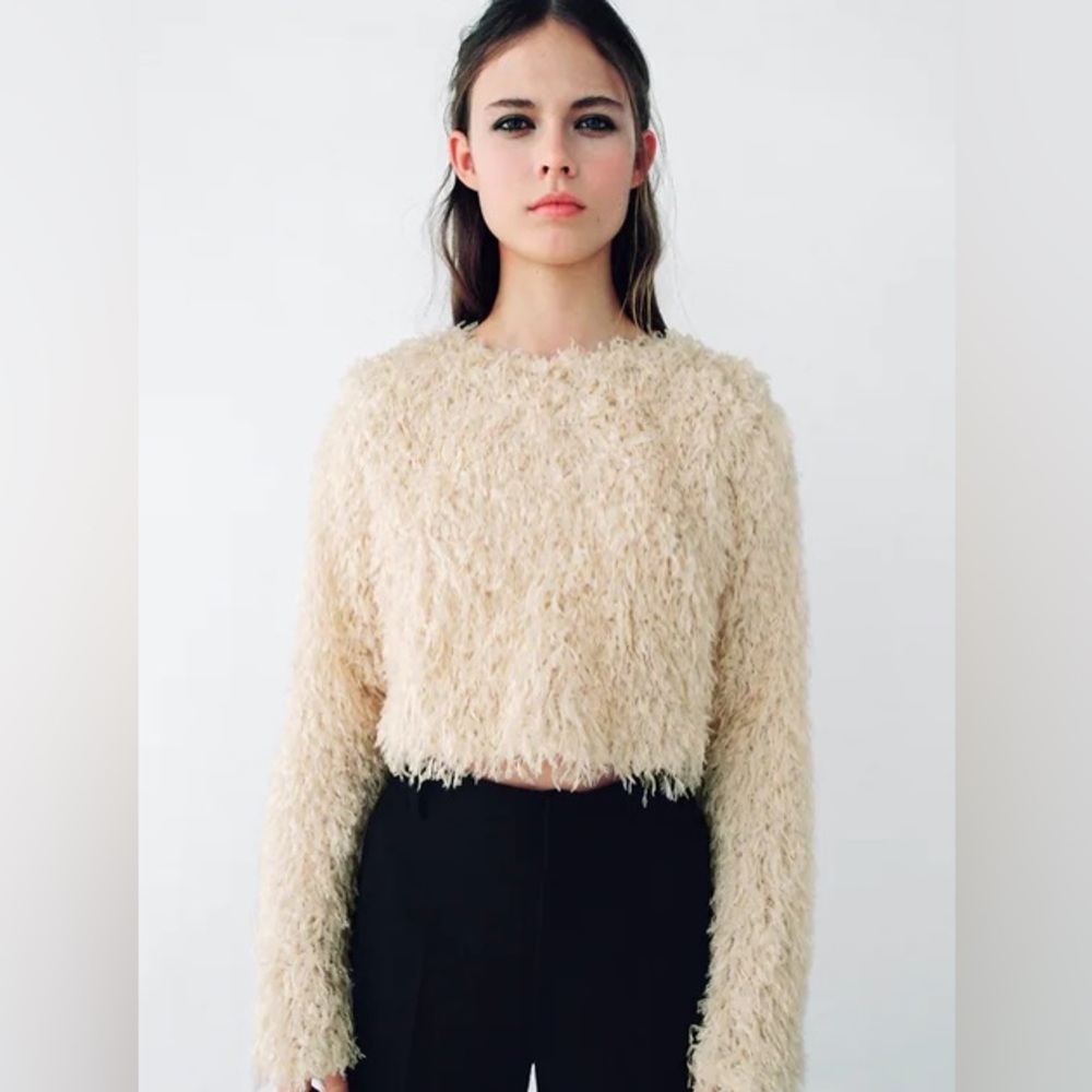 Zara Cream Feather Sweater